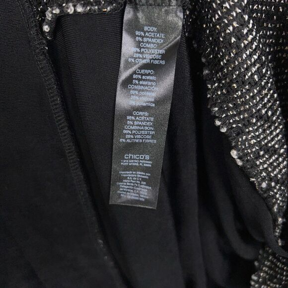 Chicos Travelers Jacket Womens 3 Black Metallic Chevron Open Boho Resort Evening - Picture 11 of 13